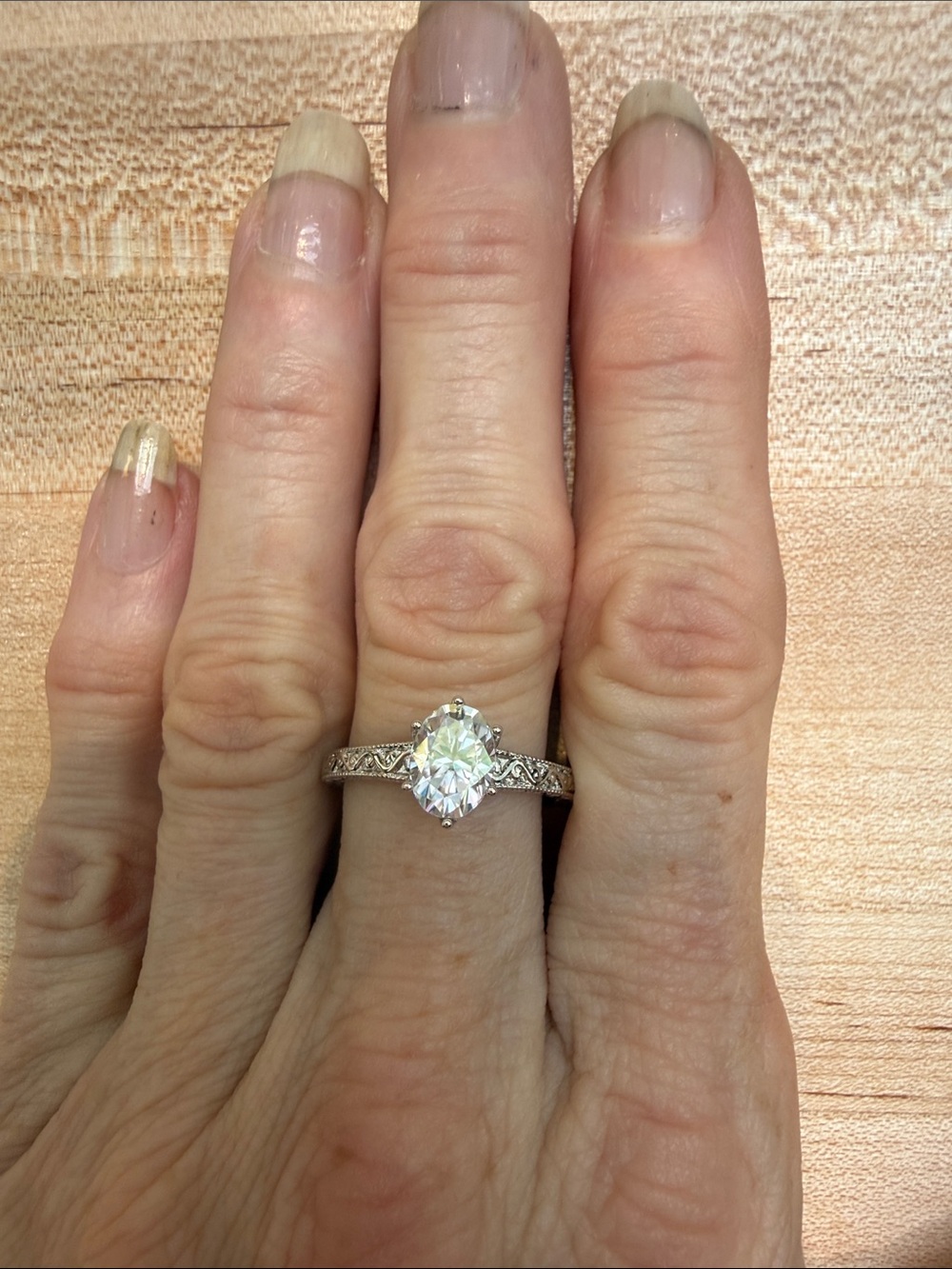 GRA CERTIFIED MOISSANITE DIAMOND Sterling Silver Oval Solitaire Ring